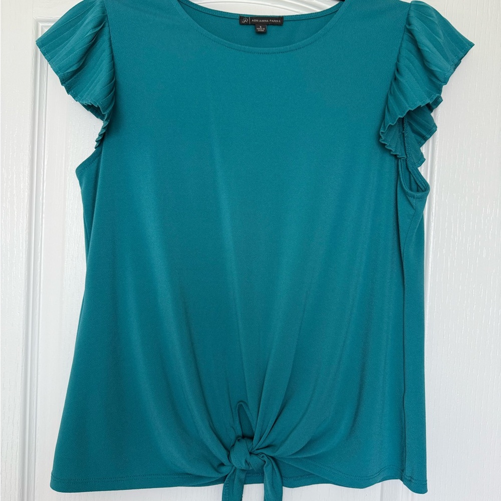 Adrianna Papell Teal Ruffle Sleeve Blouse